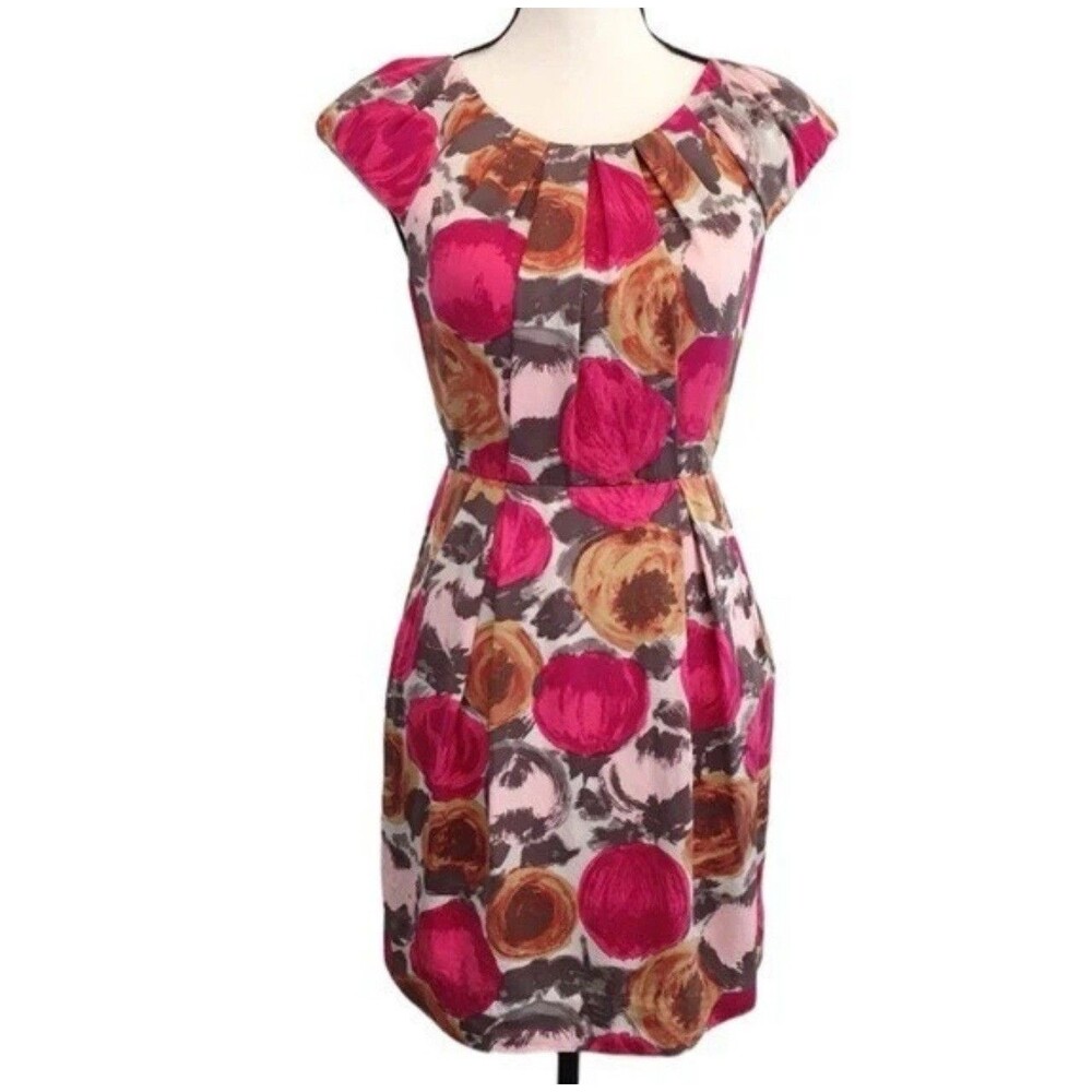 BCBGMAXAZRIA Begonia Silk Dress Size 0 Pleated Cap Sleeve Floral Tea Party